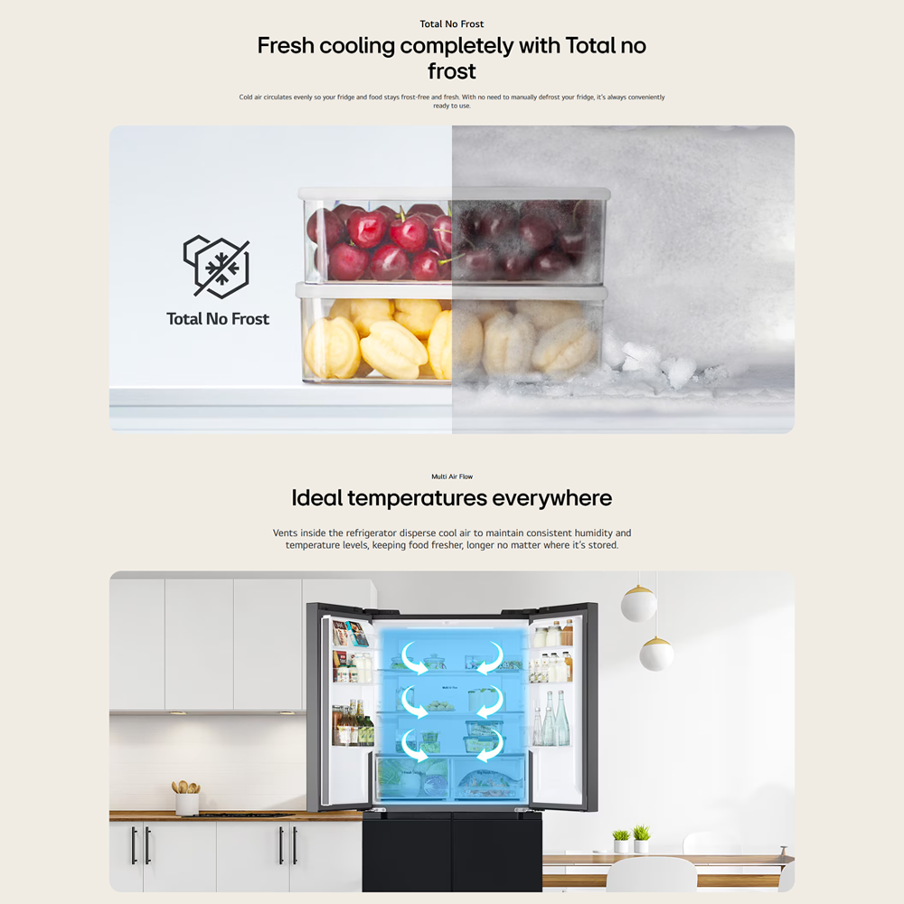 LG 474L French Multi Door Inverter Refrigerator GC-B48FMGAH | Fresh cooling | No Frost | Wide Space | Multi Air Flow | Tempered glass shelves