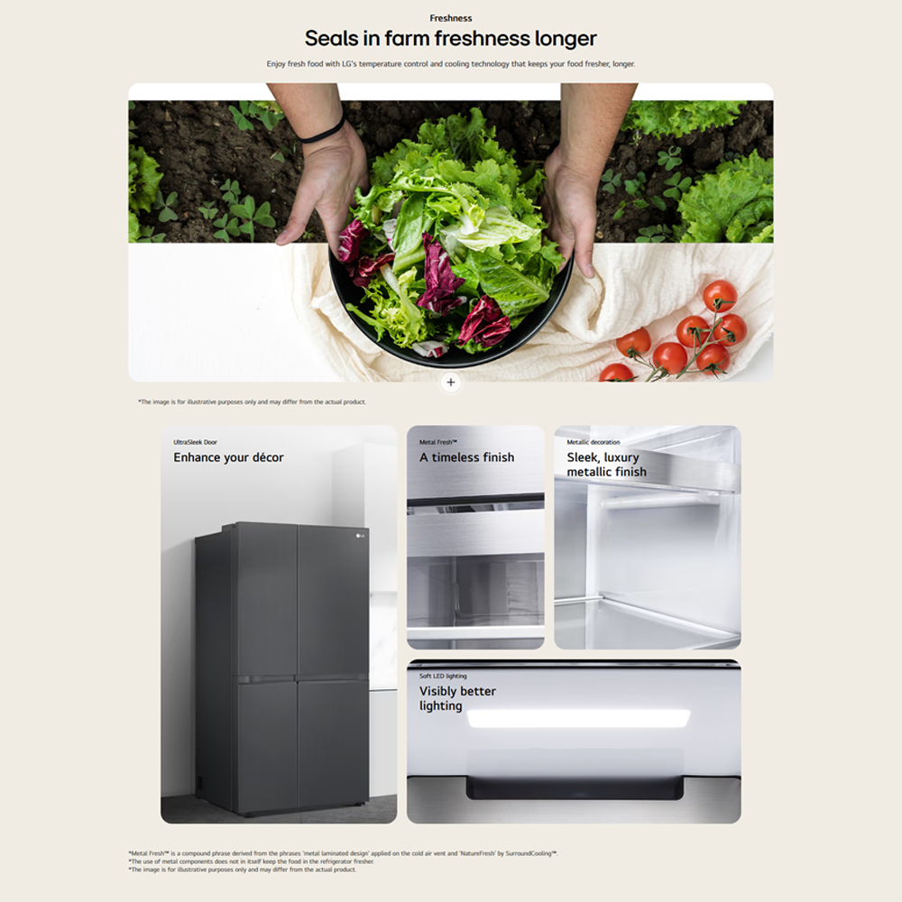 LG 635L Side by Side Inverter Refrigerator Beige GC-L257KQKW | Ice and water dispenser | Auto Ice Maker | Metal Fresh