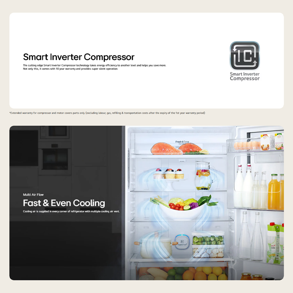 LG 263L 2 Doors Top Mount Smart Inverter Refrigerator GV-B242PLGB | Humidity Controller | Moist Balance Crisper | Smart Diagnosis | Refrigerator with 1 Year Warranty