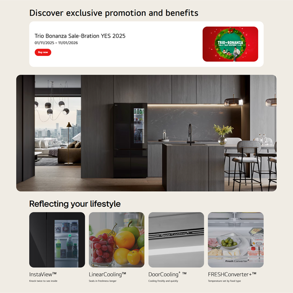 LG 612L Multi Doors InstaView & Water Dispenser Smart Inverter Refrigerator GV-K25FFGEB | Smart Inverter Compressor | DoorCooling