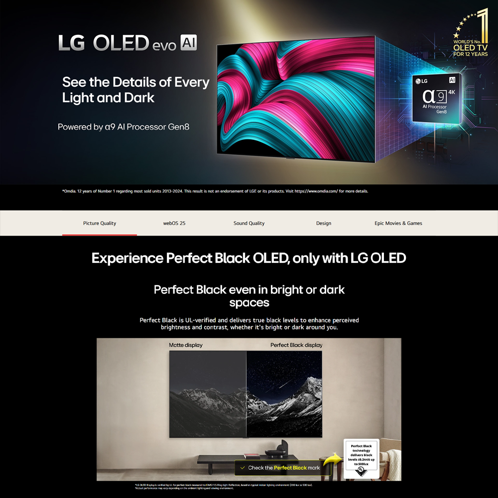 LG 48"/55"/65"/77"/83" 4K UHD OLED evo AI C5 Smart TV OLED48C5PSA|OLED55C5PSA|OLED65C5PSA|OLED77C5PSA|OLED83C5PSA | AI Processor 4K Gen8 | Dolby Vision / HDR10 / HLG