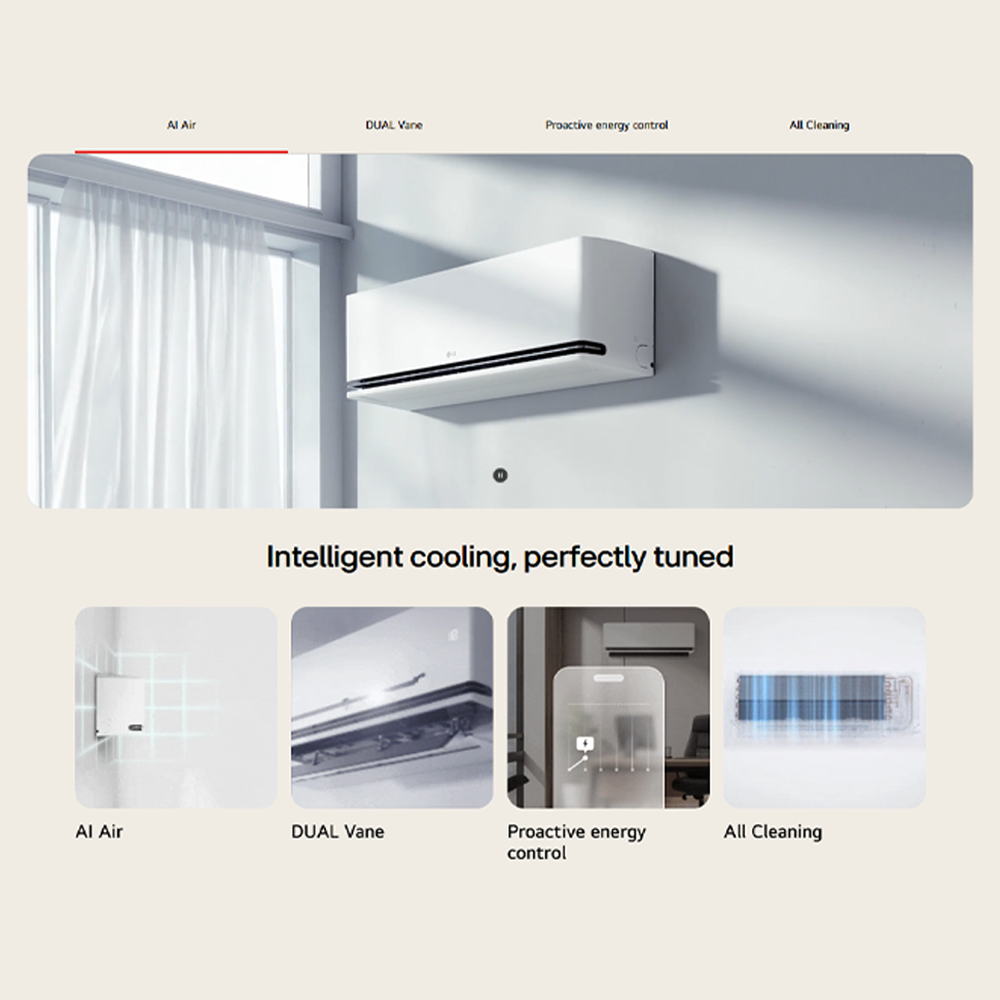 LG 1HP/1.5HP/2HP DUALCOOL AI with Soft Air Mode Wall Mounted Air Conditioner |5 Star Energy Saving Rating | All Cleaning mode