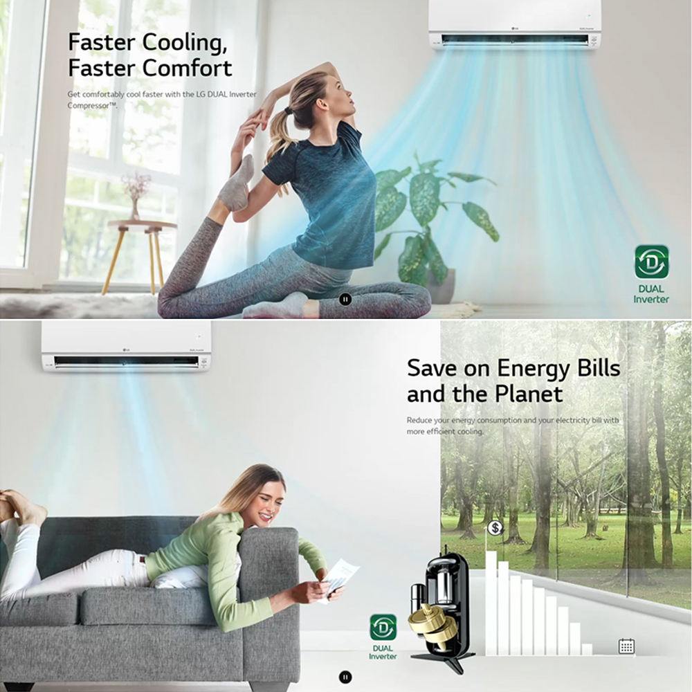 LG 1/1.5/2/2.5HP R32 Dual Inverter Wall Mounted Premium Air Conditioner with Ionizer and ThinQ Function | Save Energy | Smart Control