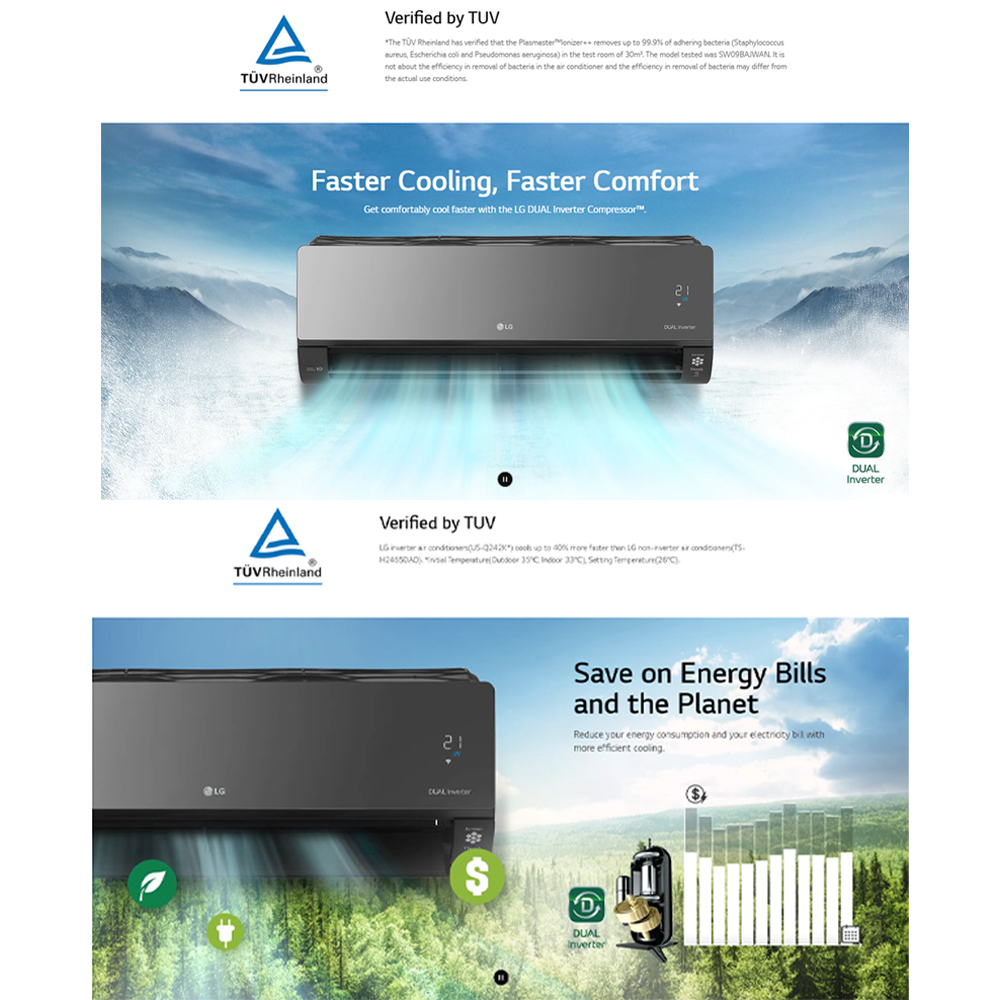 LG 1HP/1.5HP/2HP/2.5HP R32 Dual Inverter Wall Mounted Stylish ARTCOOL Mirror Air Conditioner | Save Energy | Auto-Cleaning | Smart Control