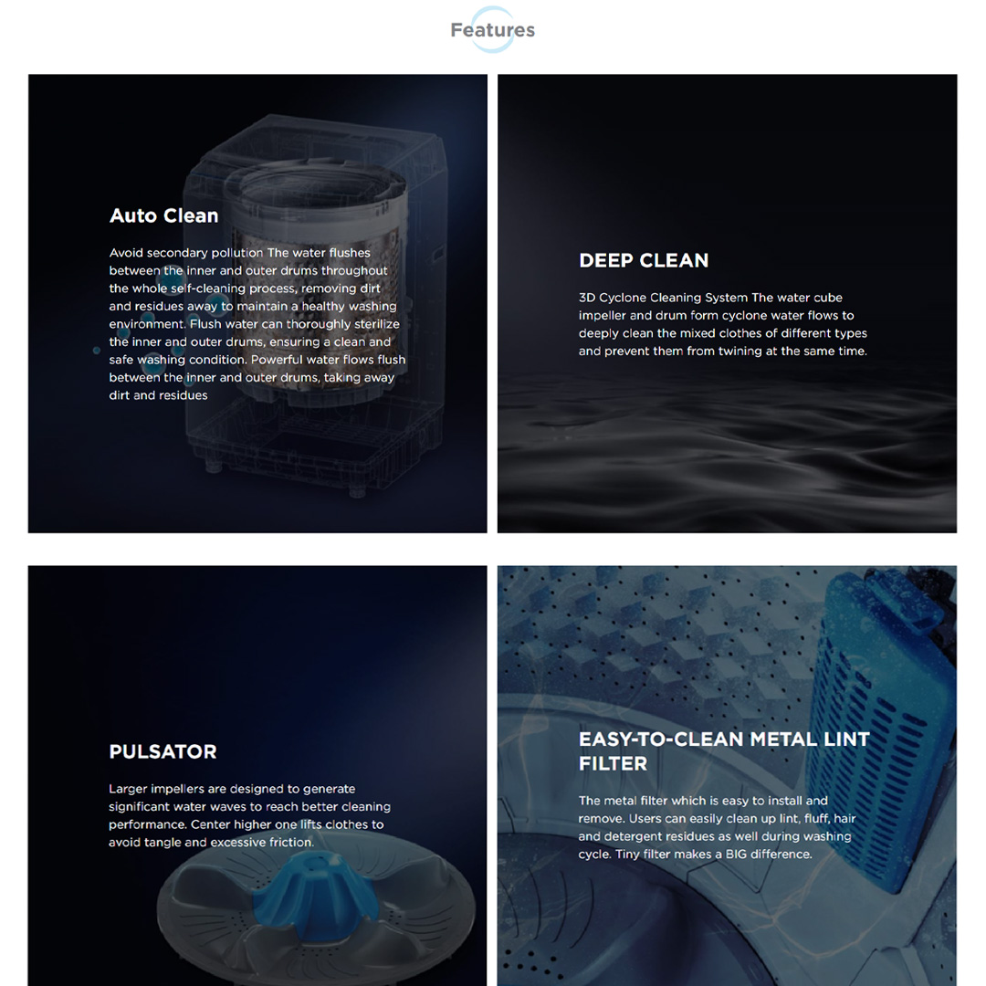 Midea 8.5KG Top Load Washing Machine MA200W85 | Ergo Design | Soft Close Lid | Auto Stop | Child Lock | Turbo | Washing Machine with 2 Year Warranty