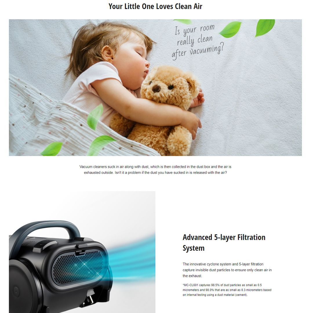 Panasonic 1600W Cyclone Bagless Canister Vacuum Cleaner MC-CL601AV47 | Advanced 5-layer Filtration System | Dual Handle | Vacuum with 1 Year Warranty