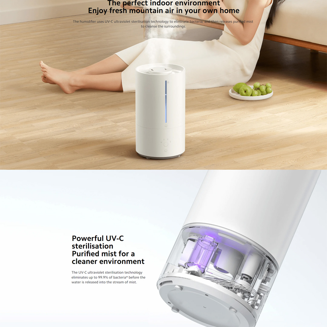 Xiaomi 4.5L Smart Humidifier 2 MJJSQ05DY | Releases Up to 350ml of Mist Per Hour | One Touch Humidity Control | Humidifier with 1 Year Warranty