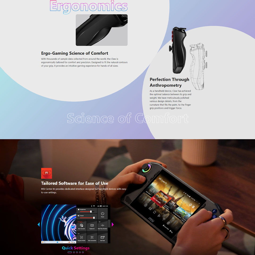 MSI 7" Claw A1M Handheld Portable Gaming | Windows 11 Home | 65W PD Adapter | Wi-Fi 7 + Bluetooth 5.4 | Up to Intel Core Ultra 7 Processor with Intel AI Boost (NPU) | Portable Gaming with 1 Year Warranty