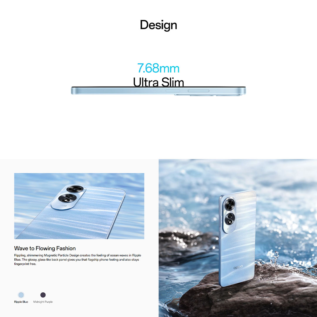 OPPO A60 (8GB+8GB+128GB / 8GB+8GB+256GB) | 5000mAh | 45W wired | 6.67-inch | 90Hz, LCD | Qualcomm Snapdragon 680 SoC | Smartphones with 1 Year Warranty