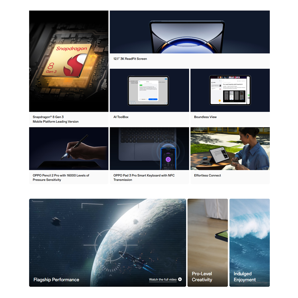 OPPO Pad 3 Pro | Snapdragon® 8 Gen 3 | 12.1" 3K ReadFit Screen | 67W SUPERVOOC Fast Charging