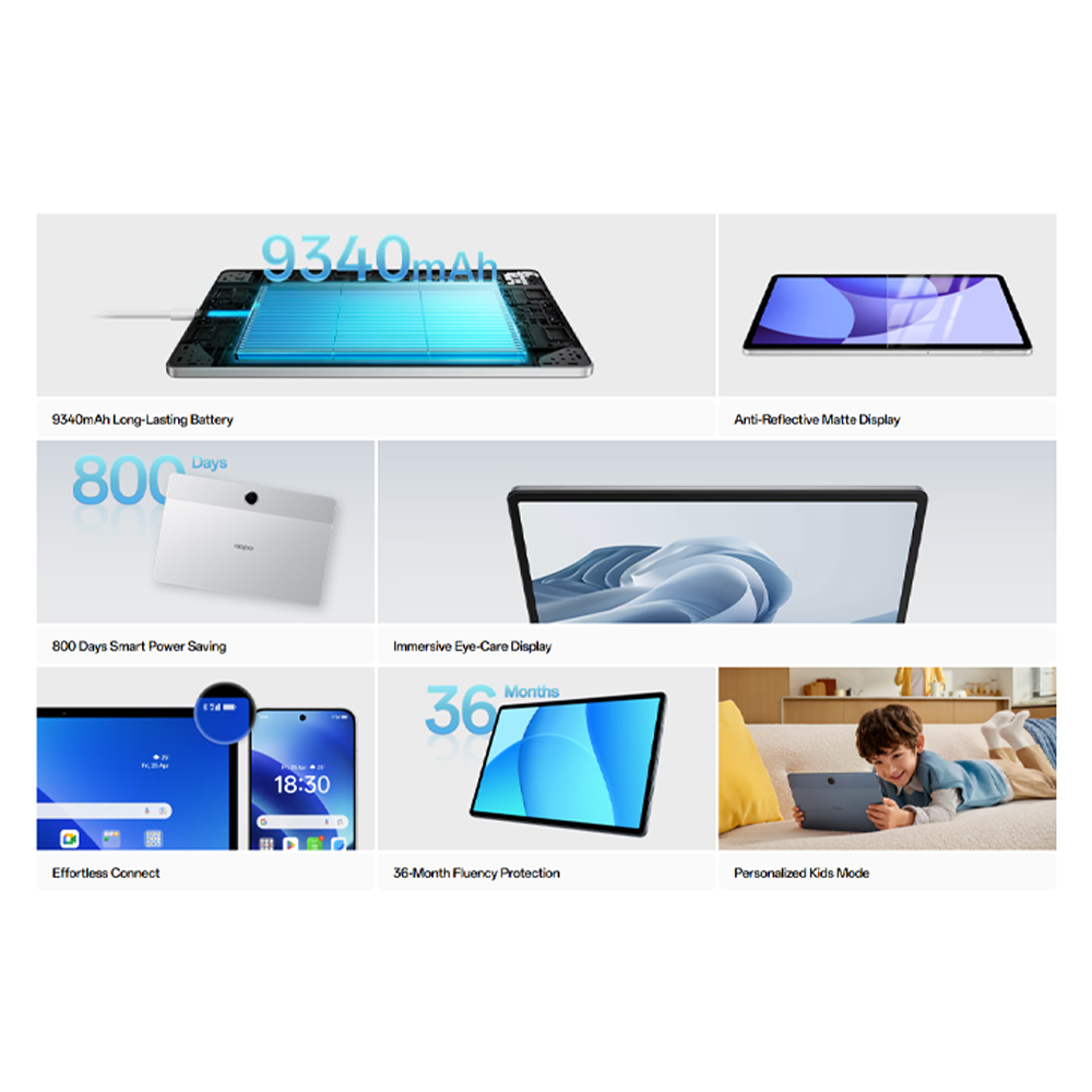 OPPO Pad SE LTE 4GB+128GB Starlight Silver | 9340mAh Long-Lasting Battery | lmmersive Eye-Care Display | Personalized Kids Mode