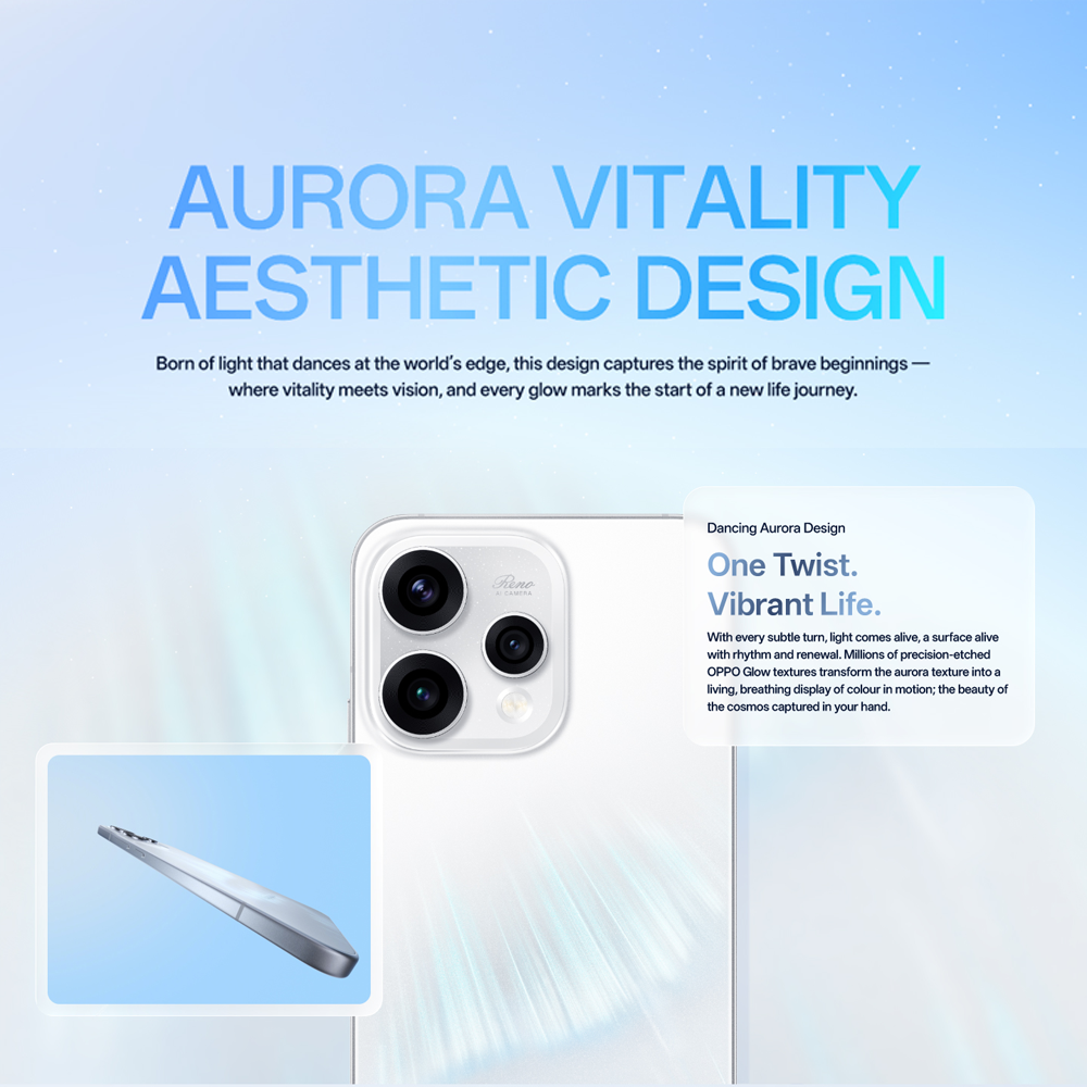 OPPO Reno15 5G | 80W SUPERVOOC™ Flash Charge | 3.5x Telephoto Vibe Portrait | AI Motion Photo Popout | 50MP Ultra Wide Selfie Camera