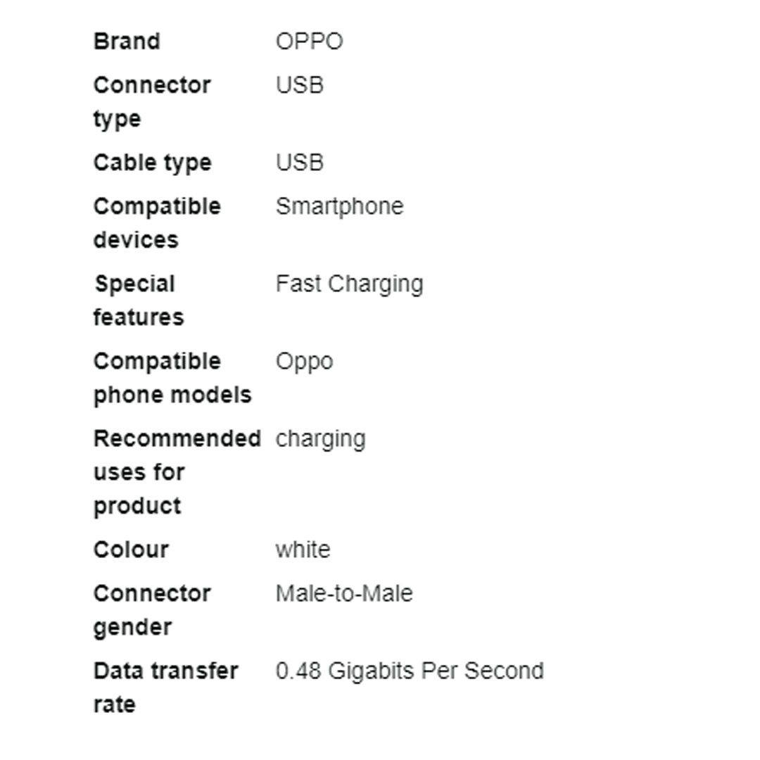 OPPO  USB A to Type-C Cable DL129 | Charging & Sync Data Communication | Perfect Size For Travel | Type-C interface  | Cable with 6 months Warranty