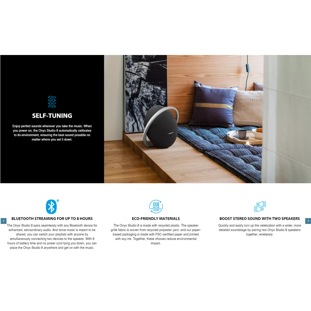 harman kardon Portable Stereo Bluetooth Speaker Onyx Studio 8 | Superior Sound Performance | Self-Tuning | Up to 8 Hours | Speaker with 1 Year Warranty