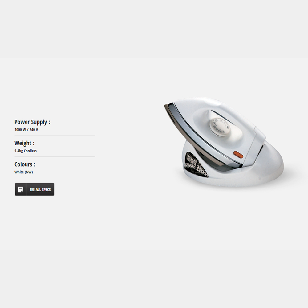 Panasonic 1000W Cordless Non-Stick Dry Iron NI-100DX-JW | Pilot Lamp | Sheathed Heater