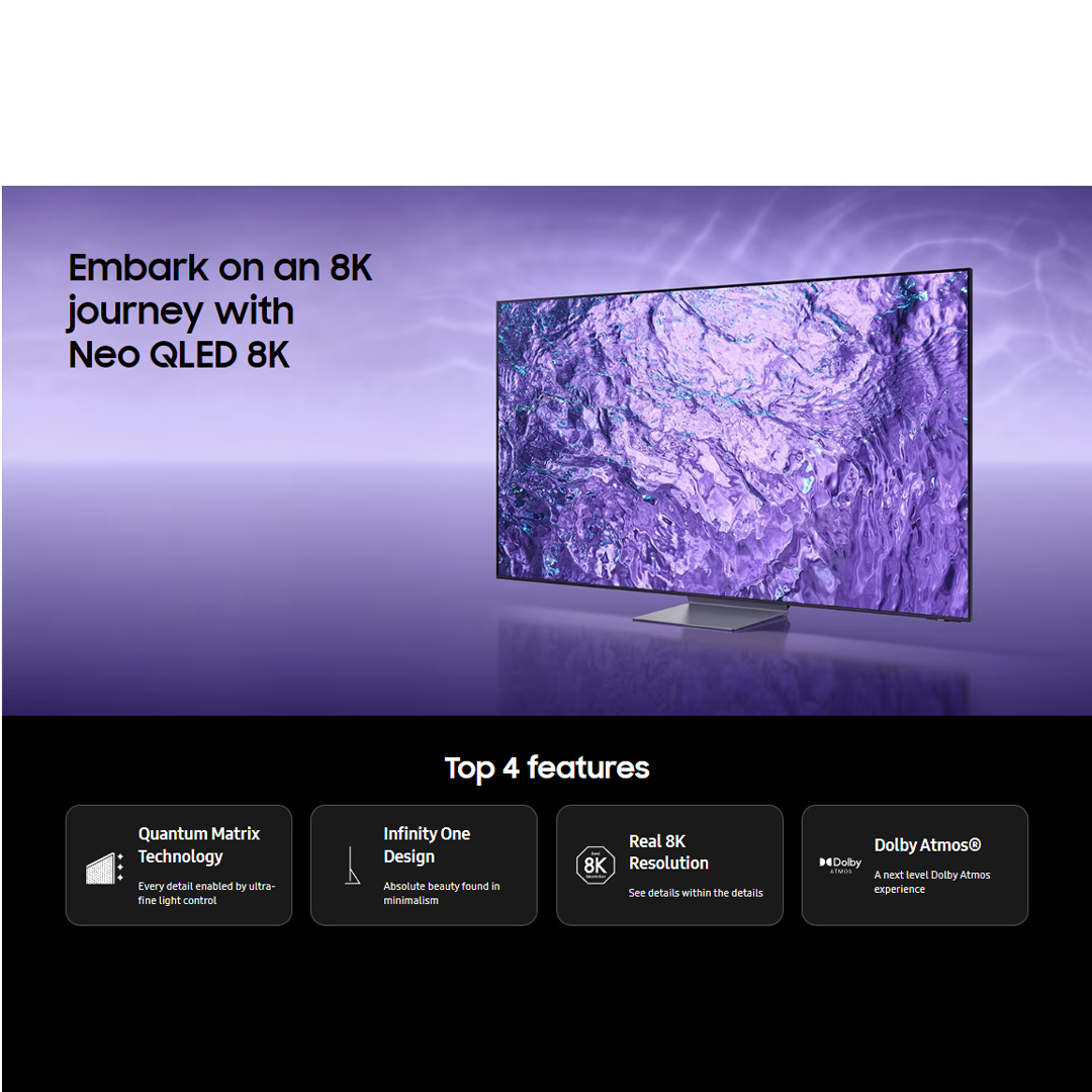 SAMSUNG 65" 8K UHD Smart NEO QLED TV QA65QN700CKXXM | Infinity One Design | Tizen™ Smart TV | App Casting | Web Browser | SmartThings | Smart TV with 2 Year Warranty