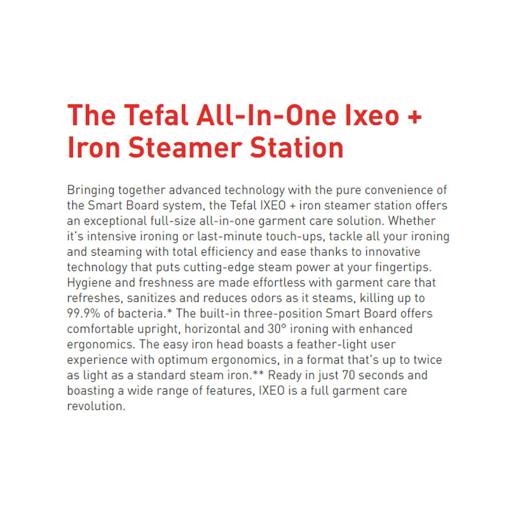 Tefal 2980W IXEO+ All-In-One Solution Garment Steamer QT1510 | Auto-Off | Steam Ready Indicator | Fast Heat-up in 70 Seconds | Garment Steamer with 2 Year Warranty