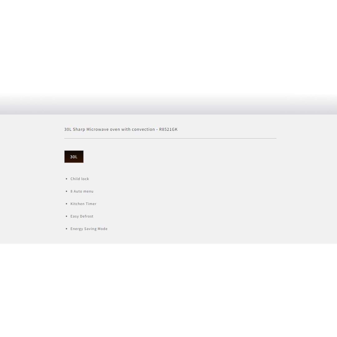 SHARP 30L Jog Dial Digital Control Convection Microwave Oven R8521GK | Auto Menu | Auto Defrost |  Child Lock | Clock | Microwave Oven with 1 Year Warranty
