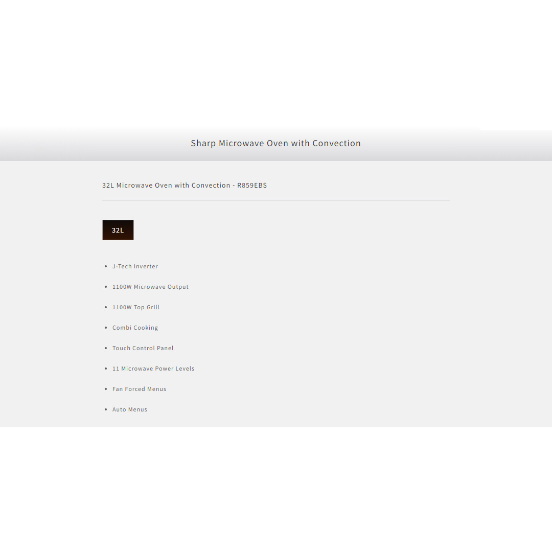 SHARP 32L Microwave Oven with Grill & Convection R859EBS | Auto Menu | Auto Defrost | Child Lock | Energy Save Mode | Microwave Oven with 1 Year Warranty