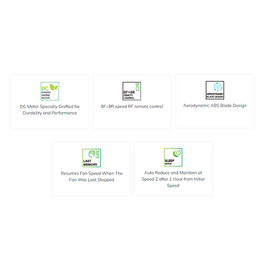 Rubine 53" 5 Blades DC Motor Ceiling Fan | RCF-BREEZA53-5B-MO / RCF-BREEZA53-5B-MT | 8F+8R Speed RF Remote Control | Turbo Speed | Ceiling Fan with 1 Year Warranty