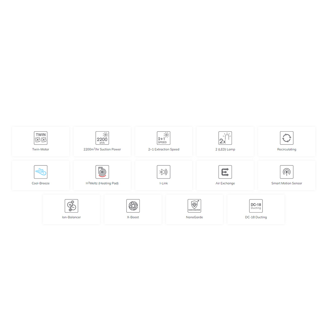 Rubine 2200m³/h Slanted Hood RCH-MEERA-BL | 2+1 Extraction Speed | Twin-Motor | Cool-Breeze | Hood with 1.5 Year Warranty
