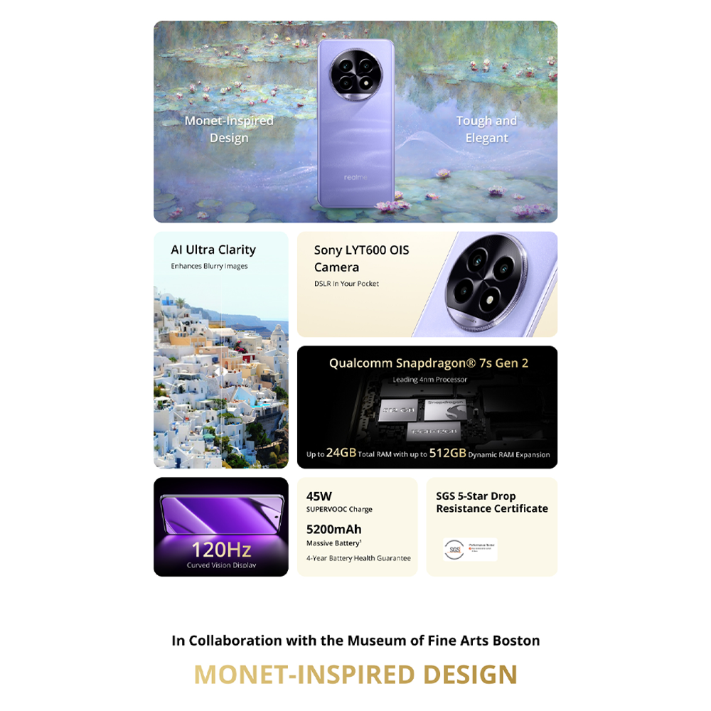 Realme 13 Pro 5G 12GB+512GB | 6.7 inches OLED | 50MP Sony LYT-600 OIS Camera | Snapdragon 7s Gen 2, Octa-core up to 2.4Ghz | Li-Po 5200mAh