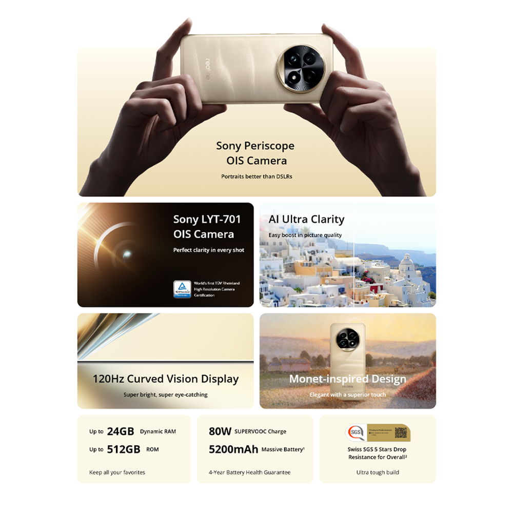 realme 13 Pro+ 5G 12GB+512GB | 6.7 inches, AMOLED | 50MP Main Camera | Qualcomm SM7435-AB Snapdragon 7s Gen 2 (4 nm) | Li-Po 5200mAh