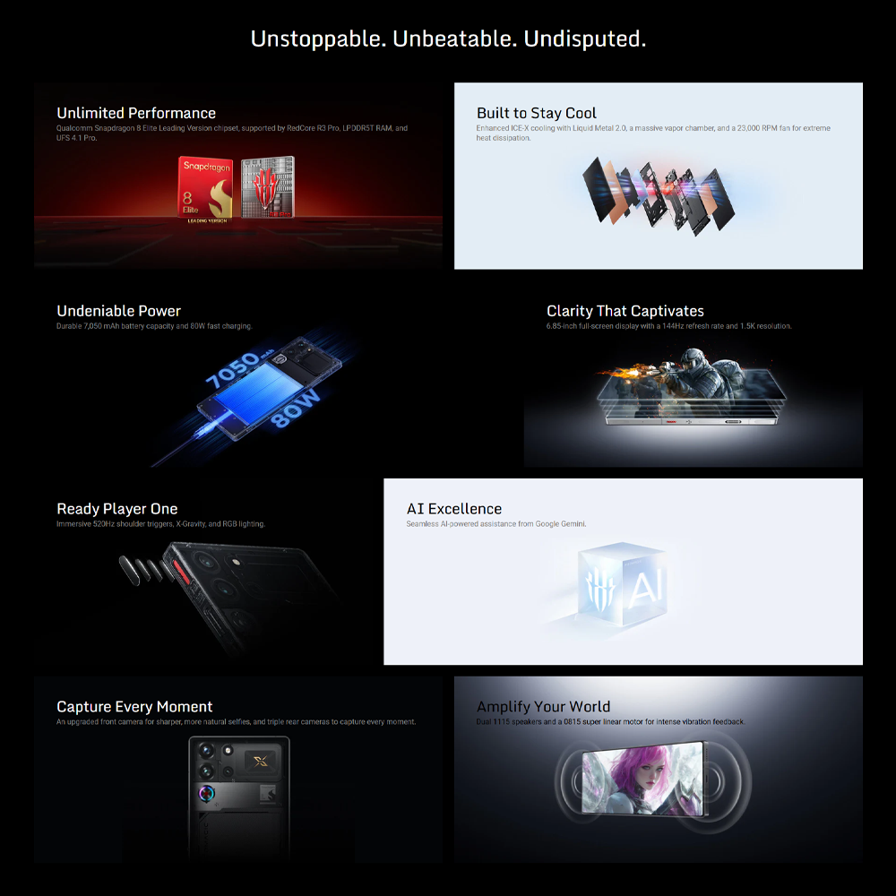 REDMAGIC 10S Pro | Qualcomm Snapdragon 8 Elite | 7,050 mAh Battery Capacity | 80W Fast Charging | 10-layer ICE-X Cooling System