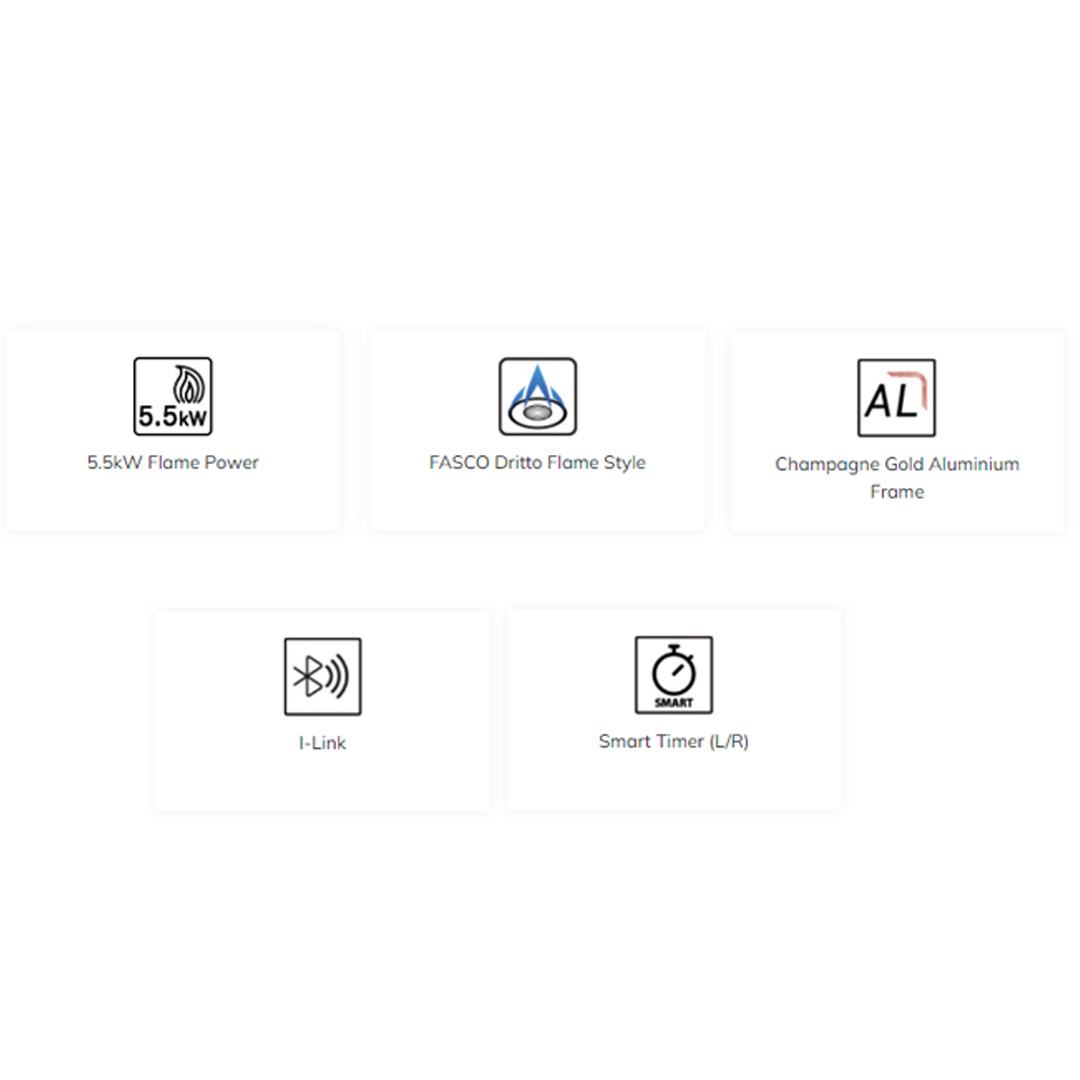 Rubine 2 Burners Built-in Glass Gas Hob RGH-FASCO+2B-86BL | 5.5kW Flame Power | FASCO Dritto Flame Style | I-Link | Hob with 1.5 Year Warranty