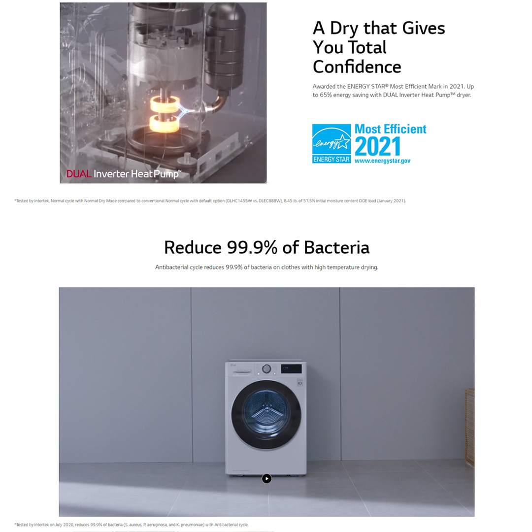 LG 10KG Front Load Heatpump Dryer with Dual Inverter and Auto Cleaning Condenser | RH10VHP2B / RH10VHP2W | Smart Pairing | Allergy Care | Dual Lint Filter | Heatpump Dryer with 1 Year Warranty