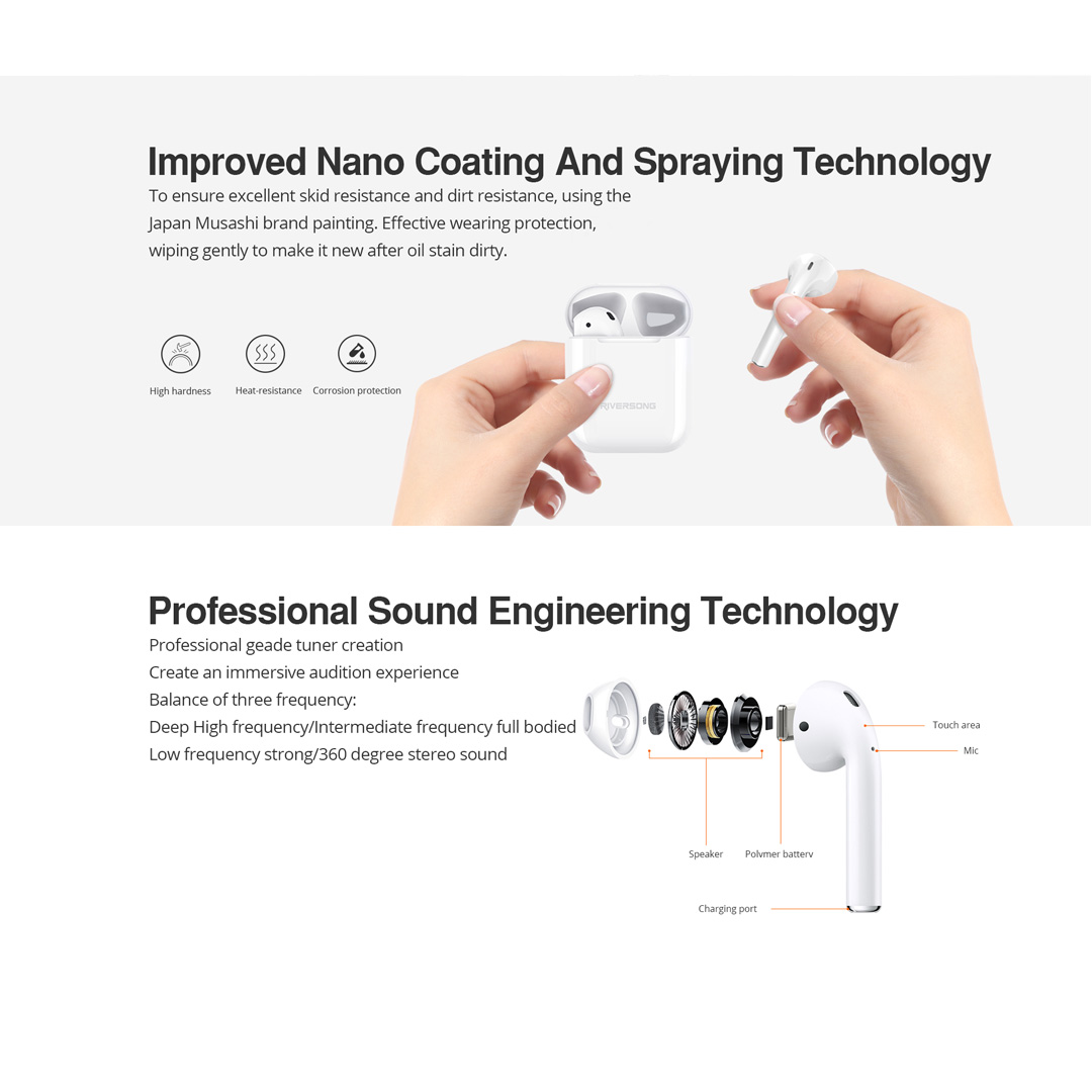 RIVERSONG Air X5+ TWS Earbuds | Bluetooth 5.0 | Smart Touch | 10m Connection Distance | 3-4 Hours Full Charged | Earbud with 1 Year Warranty