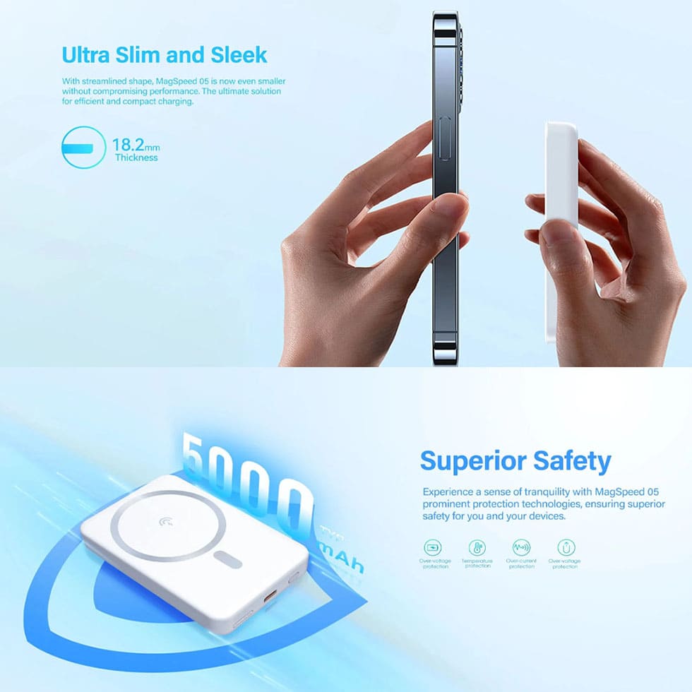 RIVERSONG 5000mAh MagSpeed 05 Wireless Power Bank PB104 | Ultra Magnetic | Ultra Slim & Portable | Mini Power Bank | Power Bank with 1 Year Warranty
