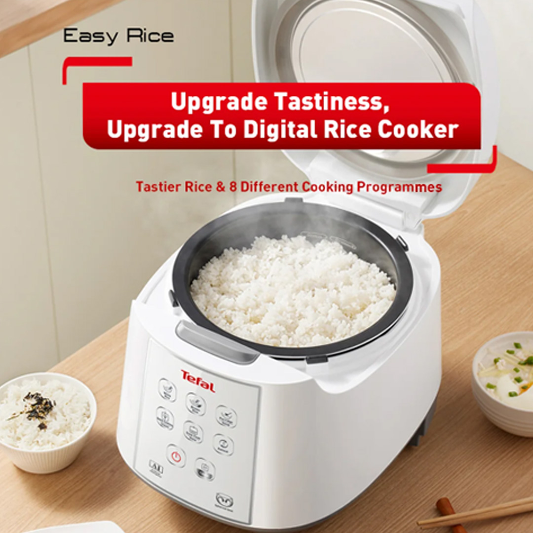 Tefal 1.8L Easy Rice Fuzzy Logic Rice Cooker RK7321 | Reheat | Control Panel | Steam Basket | Keep Warm | Removable Cord | Rice Cooker with 2 Year Warranty