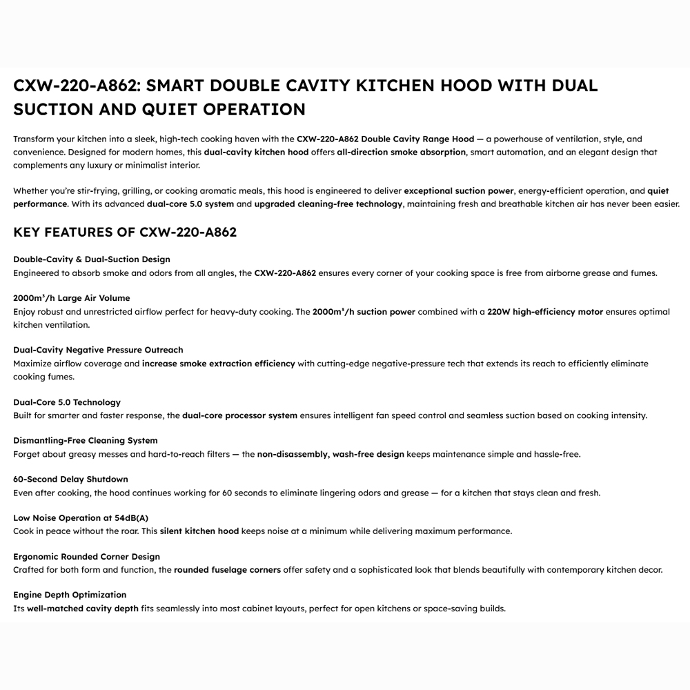 ROBAM 2000m3/h Dual-Cavity Range Hood Black SRB-A862 | Absorbing Smokes in All Directions | Low-Noise Operation Quiet