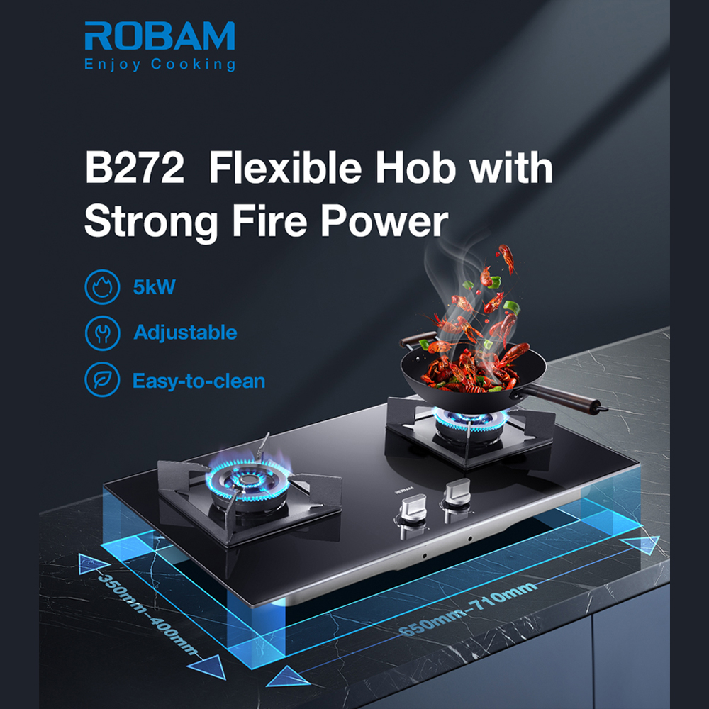 ROBAM 2 Burners Gathering Series Built-In High Flame Gas Hob SRB-B272 | Enamel Water Spray | Flame Failure Protective Device
