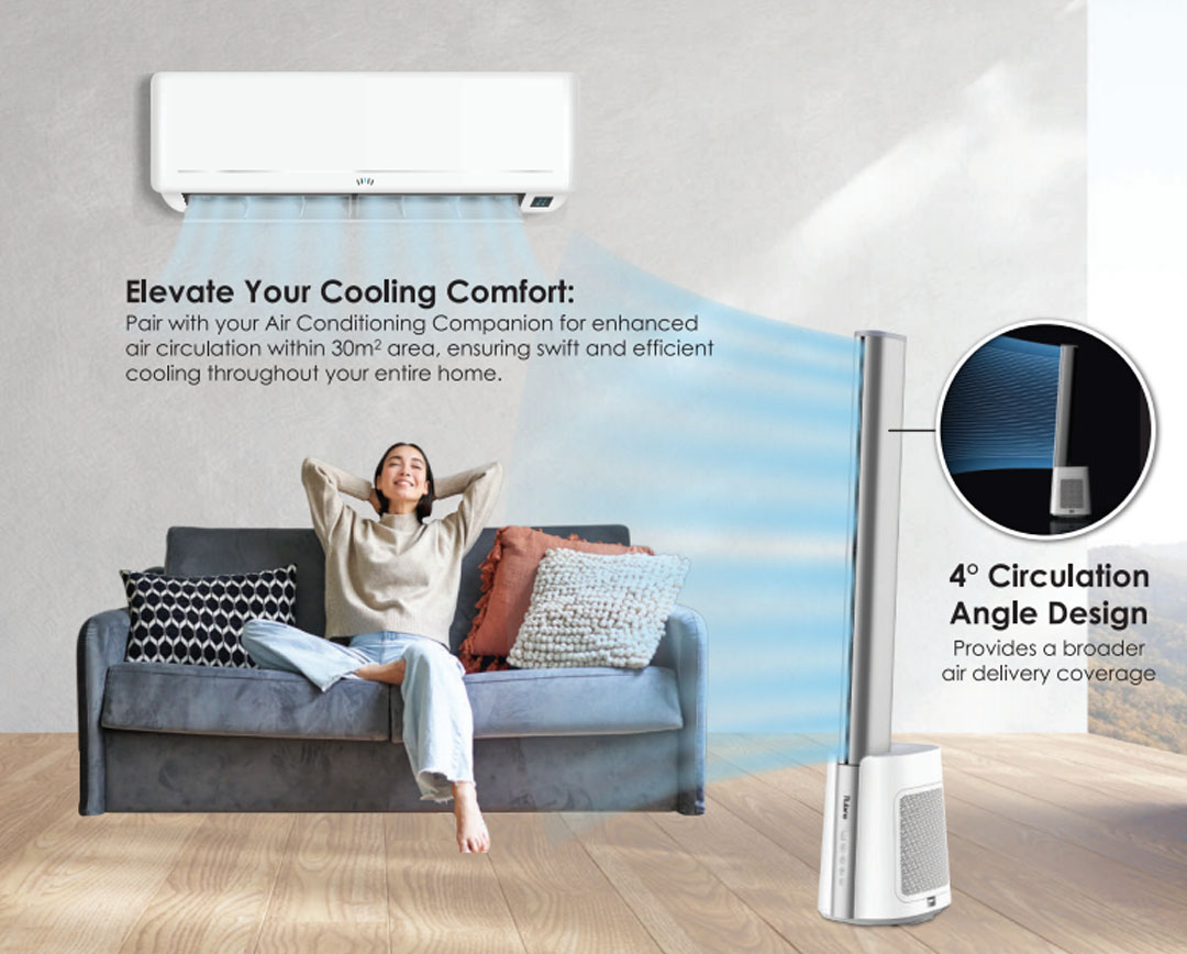 Rubine 36W 2 in 1 Air Purifier Bladeless Fan RBF-PISATA-SW | Built-in Activated HEPA Filter | High-grade Aluminium Air-duct | 4° Circulation Angle Design | Powerful BLDC Motor | Fan with 1 Year Warranty