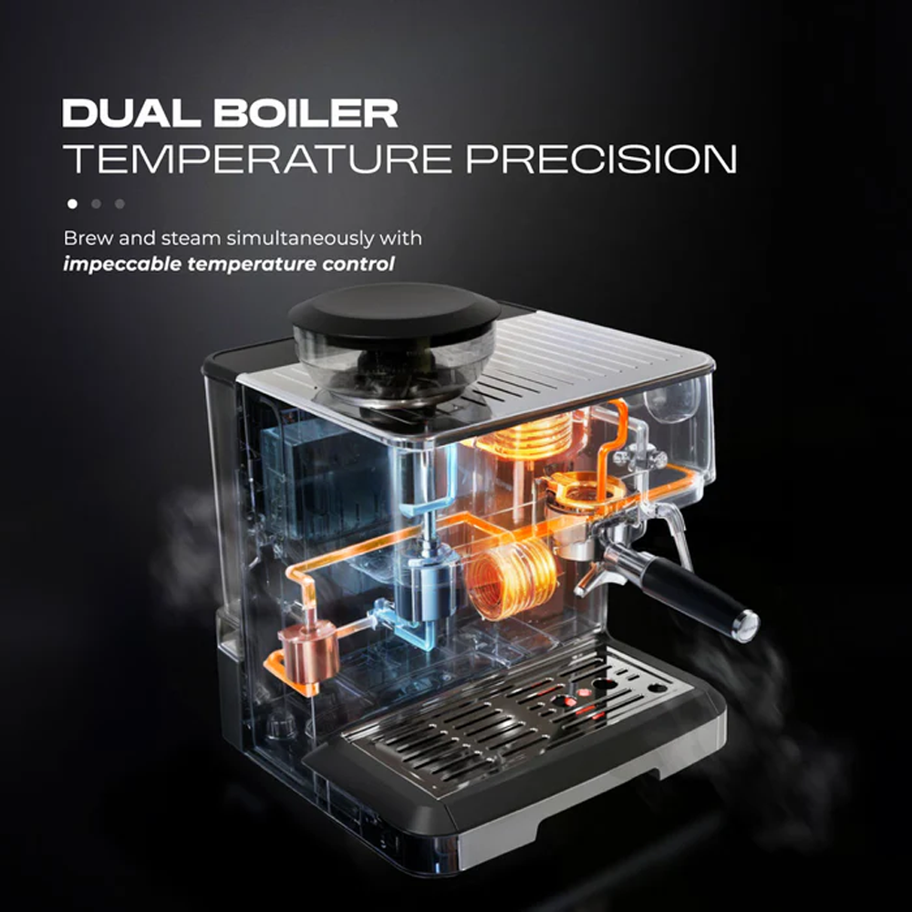 Russell Taylors 2380W 20 Bar Dual Boiler Espresso Machine 58mm Coffee Maker with Grinder EM5 | 200g Coffee Grinder | Dual Boiler | Powerful Steam