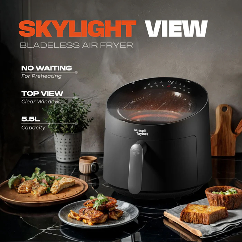 Russell Taylors 5.5L Skylight View Bladeless Air Fryer Z10 | Radiant Turbo Heating | Smart Preset Programs