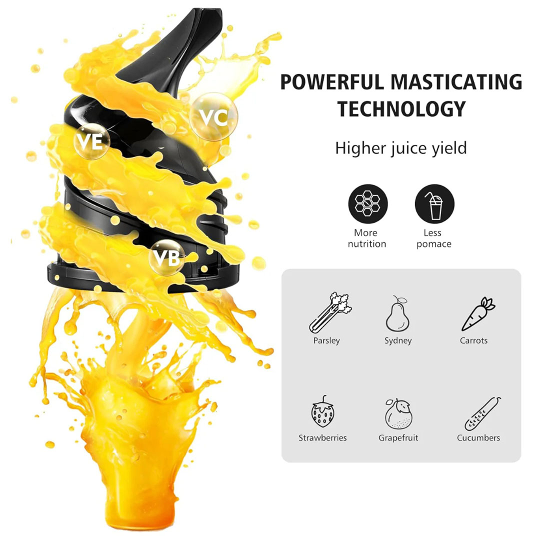 Russell Taylors 80MM Masticating Cold Press Slow Juicer with Wide Feeding Tube SJ2 | 200W | Super Filter | Low-Noise Operation | Easy to Clean | Juicer with 2 Years Warranty