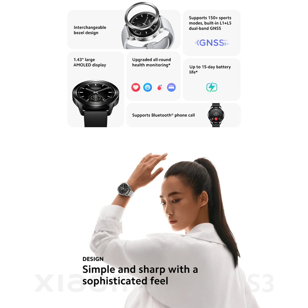 Xiaomi Watch S3 | Interchangeable  Bezel Design | Upgraded All-Round Health Monitoring | 1.43" Large AMOLED Display | 1  Year General Warranty