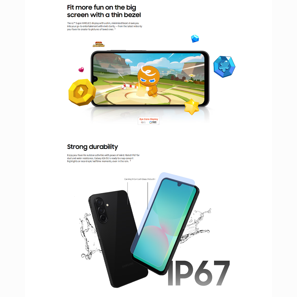 SAMSUNG Galaxy A26 5G 8GB+256GB | Exynos 1380 (5 nm) | 6.7 inches, Super AMOLED | 50MP Main Camera | Li-Po 5000 mAh