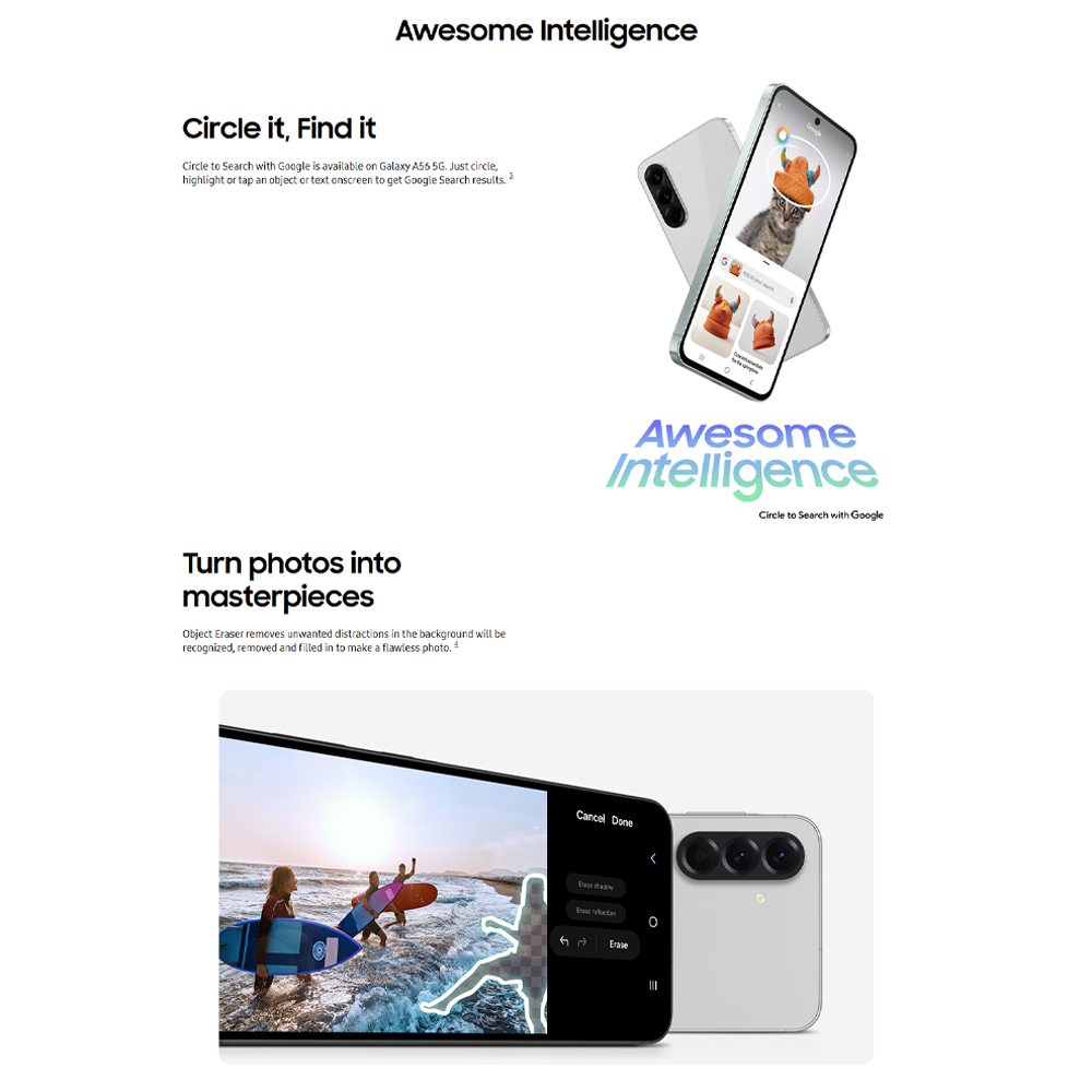 SAMSUNG Galaxy A56 5G 12GB+256GB | Exynos 1580 (4 nm) | 6.7 inches, Super AMOLED | 50MP Main Camera | Li-Po 5000 mAh