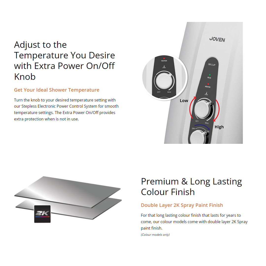 JOVEN 3600W DC Inverter Silent Pump Water Heater with Rain Shower SB11iP-RS | 5 Spray Showerhead | SFS Technology | Durable Copper Heating Element | Water Heater with 1 Year Warranty