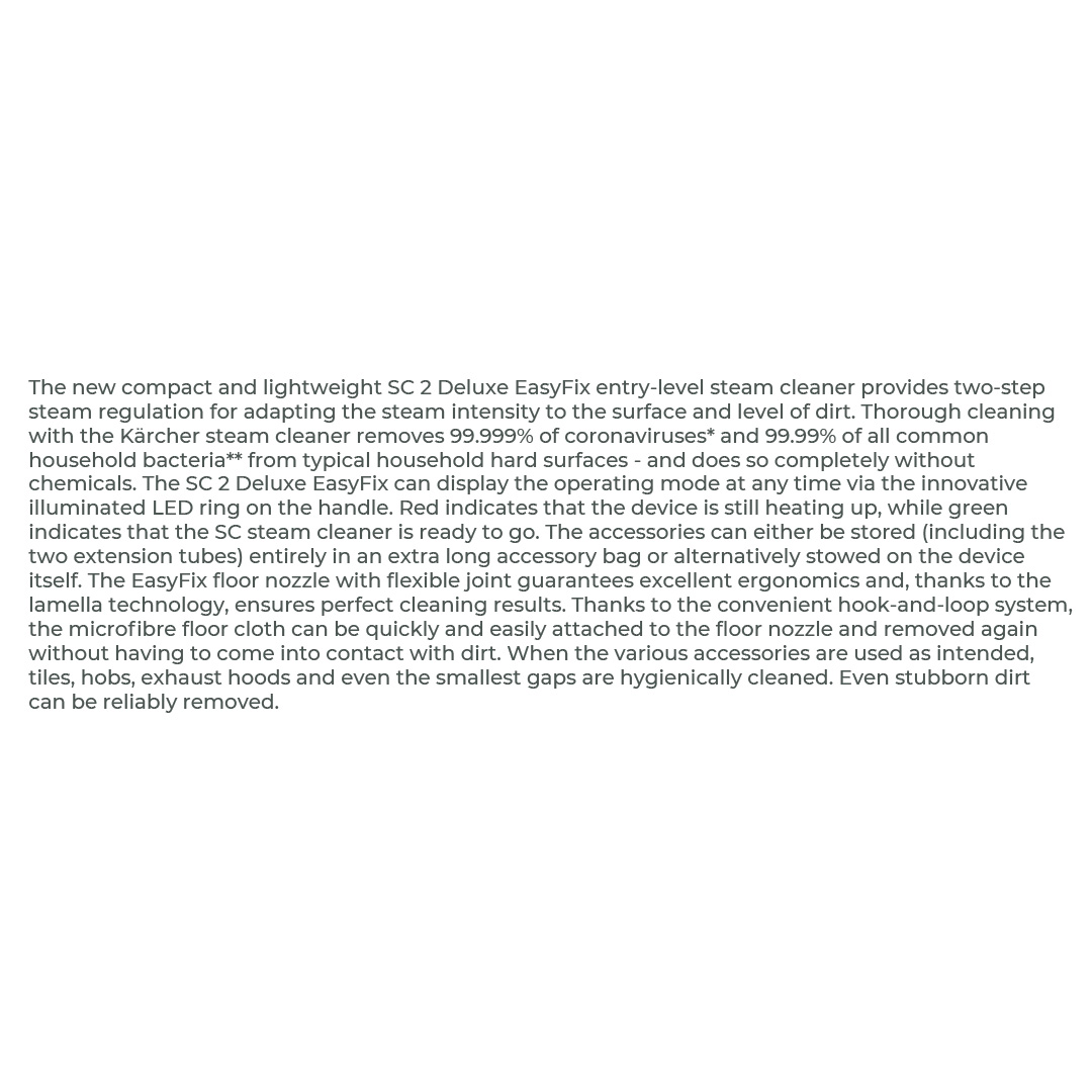 Karcher 1500W Steam Vacuum Cleaners SC 2 Deluxe Easy Fix *SEA | Child Safety Lock | LED Light Display | Safety Valve | Steam Vacuum with 1 Year Warranty