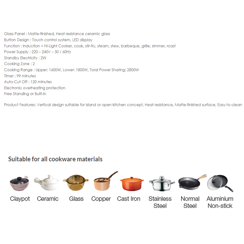 SENZ 2 Burners 2 in 1 Smart Cooker | SZ-VRC868i | Matte-finished surface | Easy-to-clean | Heat resistance