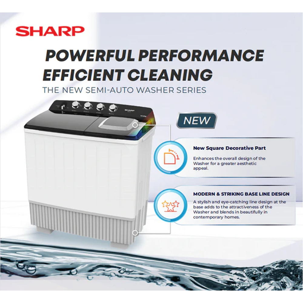 SHARP 8KG / 11KG / 13KG / 15KG SEMI AUTO WASHING MACHINE ESTP8016 / ESTP1116 / ESTP1316 / ESTP1516 | Lint Filter | Wash Timer | Spin Timer | Water Inlet Selector