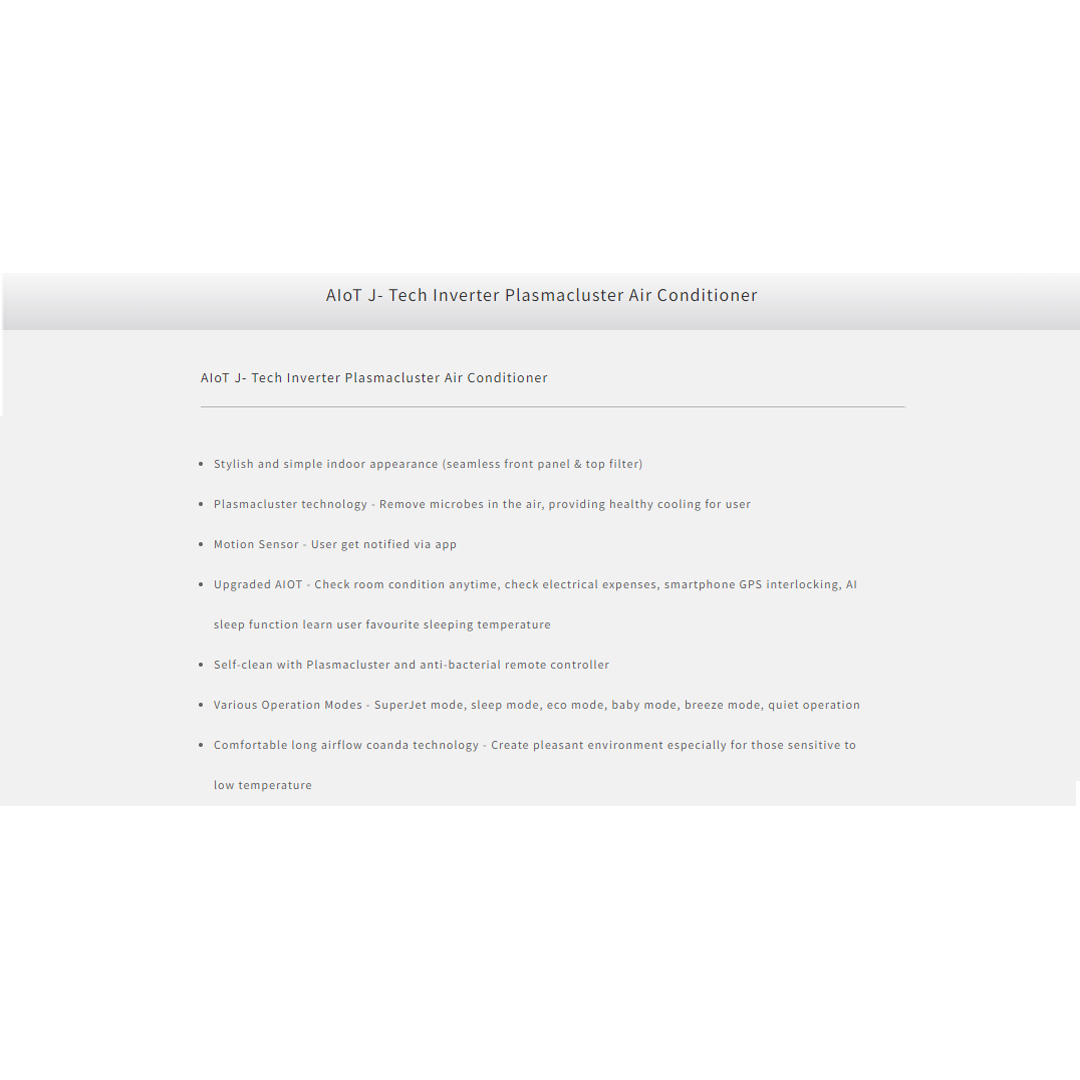 SHARP 1HP/1.5HP/2HP/2.5HP R32 AIoT J-Tech Inverter Plasmacluster Wall Mount Air Conditioner | 4-Way Auto Air Swing | Air Conditioner with 1 Year Warranty