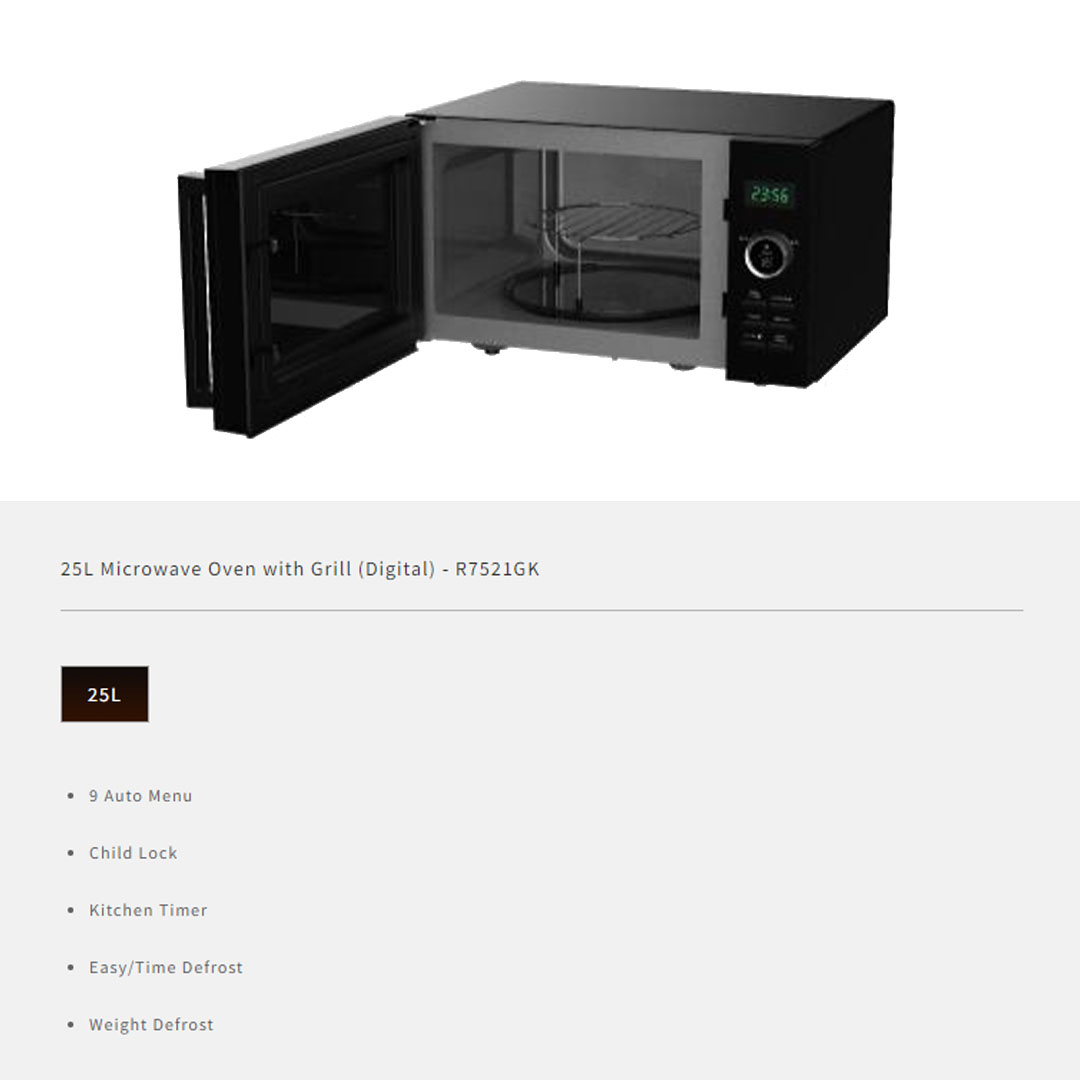 SHARP 25L Jog Dial Digital Control Microwave Oven R7521GK | J-Tech Inverter | Grill Cooking | Touch Control Panel | Auto Menus | 2 Defrost Menus | Child Lock | Energy Save Mode | Kitchen Timer | Clock | LED Display | Microwave Oven with 1 Year Warranty