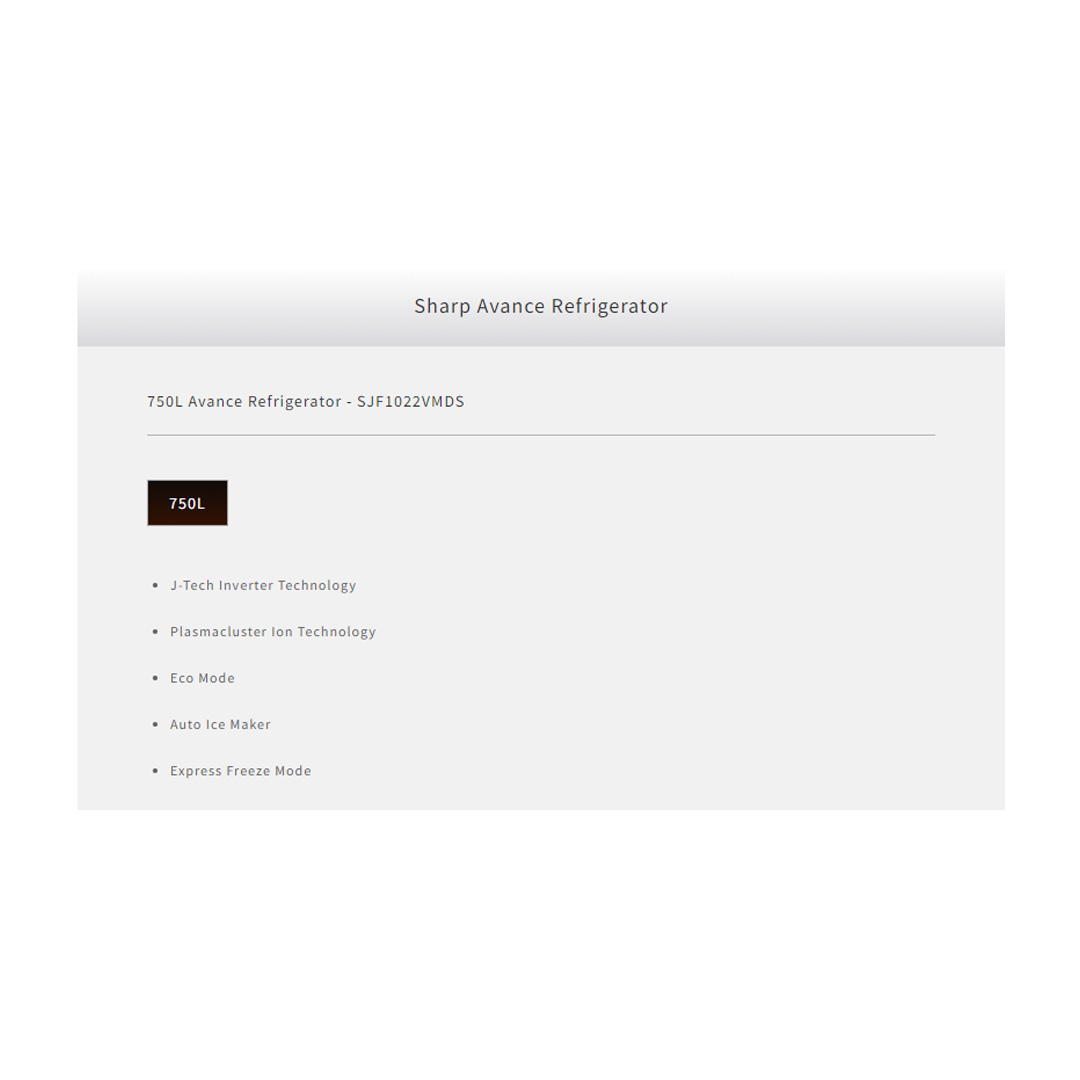 SHARP 750L Multi Doors Avance J-Tech Inverter Refrigerator SJF1022VMDS | Eco Mode | Door Alarm | Express Freezing | Refrigerator with 1 Year Warranty