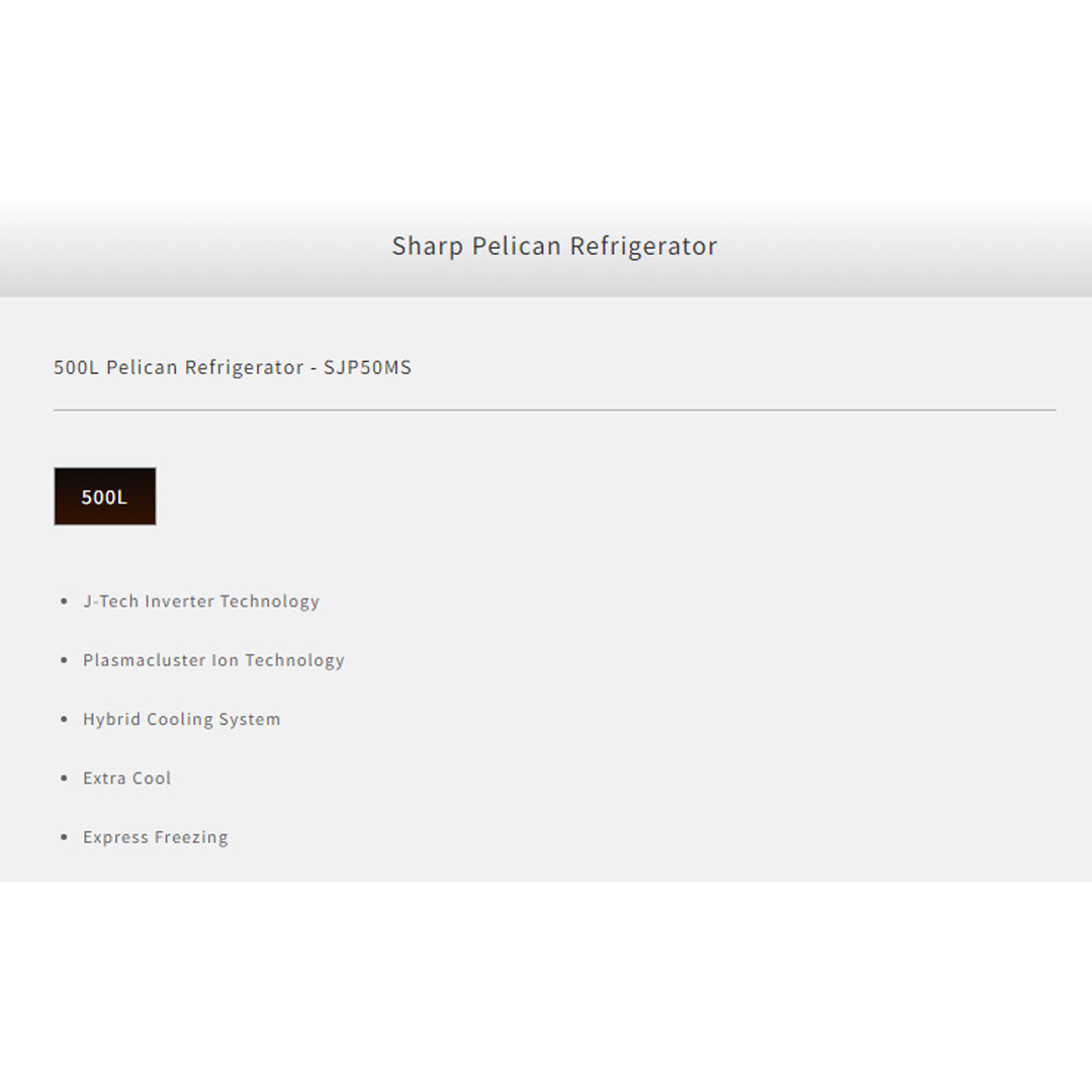 SHARP 500L 2 Doors Top Mount Pelican J-Tech Inverter Refrigerator SJP50MS | Express Freezing | Extra Cool | Moist Fresh | Refrigerator with 1 Year Warranty